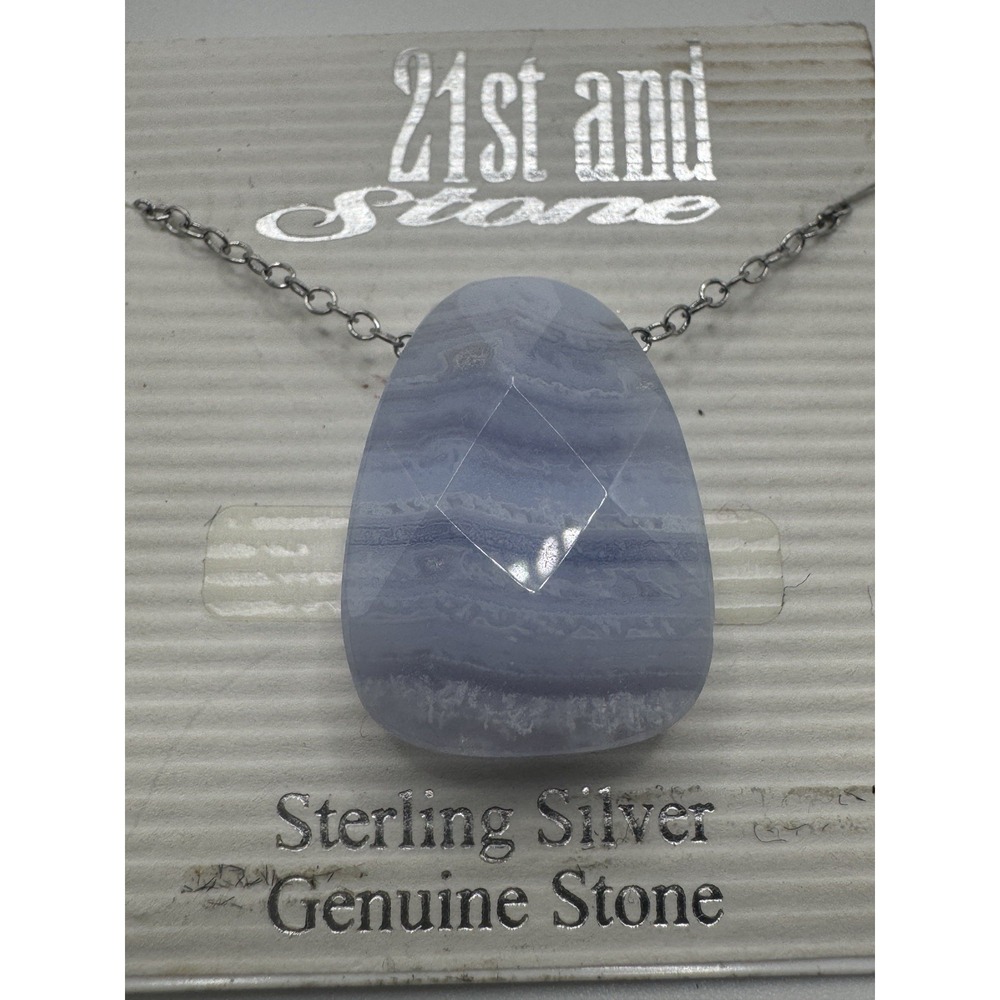 21st and Stone Blue Lace Agate Sterling Silver Necklace Earrings Set
